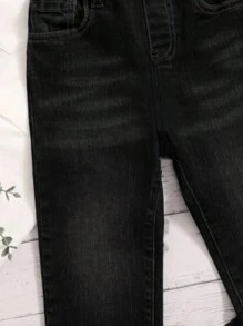 Ung pojke Tvättade Slant Pocket Casual Jeans - Svart - Visa 5