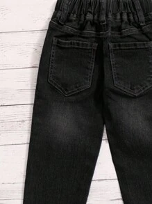 Ung pojke Tvättade Slant Pocket Casual Jeans - Svart - Visa 7