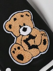 SHEIN 少女字母和泰迪棒球夾克 - 黑與白 - 查看 5