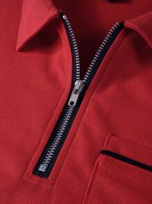 Men's Long Sleeve Polo Shirt - Red - View 4