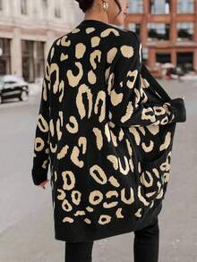 SHEIN LUNE 女士豹紋下垂肩長袖開襟衫 - 彩色 - 查看 2
