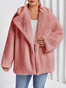 SHEIN Essnce Kích thước lớn Cổ bẻ Túi bên 	
Fuzzy áo - Hồng - Xem 3