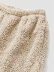 SHEIN LUNE Women'S Solid Color Rib-Knit Sweater And Furry Pants Set Fall Cloth For Women - Apricot - View 8