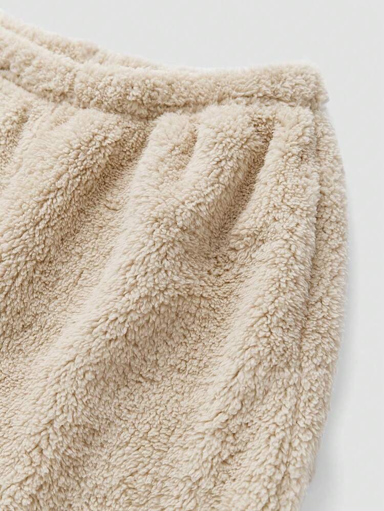 Women'S Solid Color Rib-Knit Sweater And Furry Pants Set Fall Cloth For Women