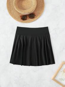 SHEIN Swim Màu thuần Bơi Với Thắt lưng rộng Liên hoan âm nhạc - màu đen - Xem 4