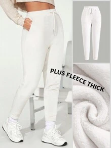 SHEIN BASICS Eo dây rút Chất rắn Quần thể thao - trắng - Xem 1