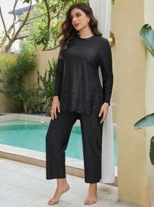 Swim Mulvari Plus Size Solid Color Swimsuit Set - Black - View 3