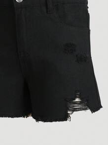 Tween Girls Black Distressed Denim Shorts - Black - View 3