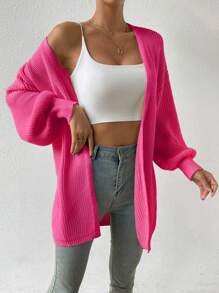 SHEIN Essnce 純色下垂肩休閒針織外套 - 玫紅色 - 查看 3