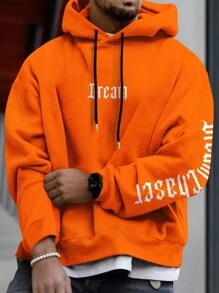 Manfinity Homme Men's Hooded Sweatshirt With Letter Print - Orange - View 1