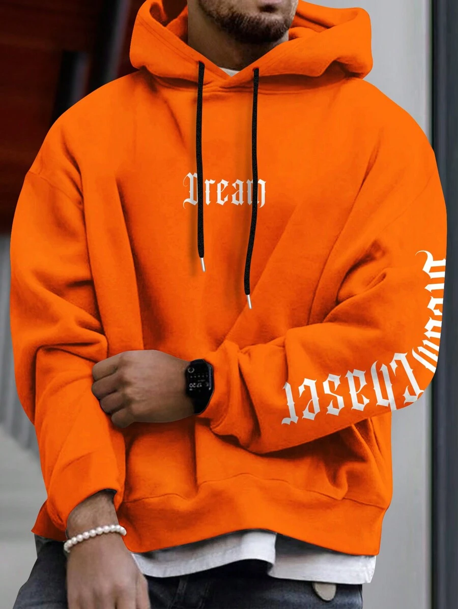 Manfinity Homme Men's Hooded Sweatshirt With Letter Print - Orange - View 1