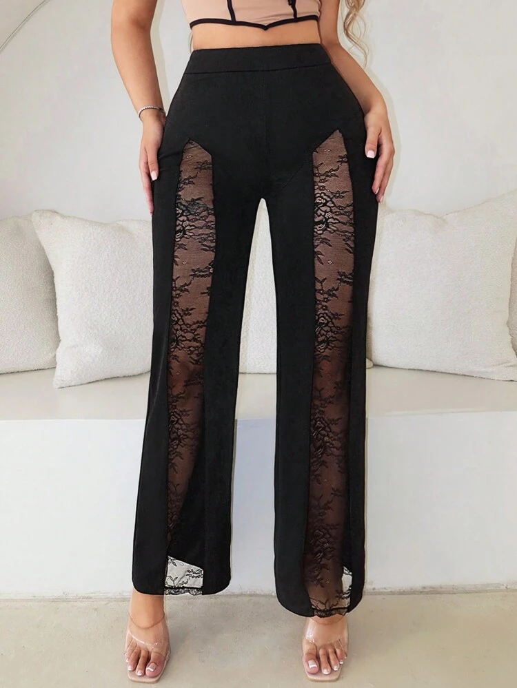 Spring  Clothes Party Elegant Lace Patchwork Straight-Leg Women's Trousers