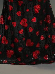 SHEIN Girls' Sequin Heart Decor Spaghetti Strap Formal Gown Dress With Slit - Black - View 4