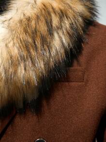 Men's Woolen Coat With Fur Collar - Coffee Brown - View 3