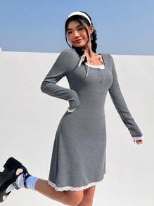 SHEIN MOD Women'S Halter Neck Long Sleeve Dress