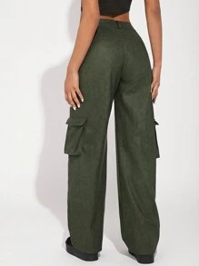 SHEIN Haute 女性貨物長褲 - 軍綠色 - 查看 2