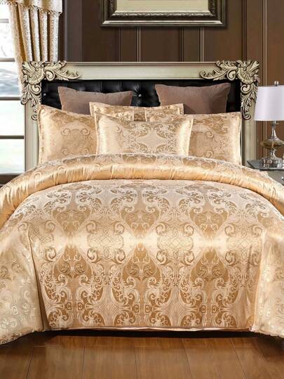 3pcs Jacquard Satin Bedding Set, High-End And Elegant. Set Includes: 1 Zipper Duvet Cover With 4 Corner Ties + 2 Envelope Pillowcases (No Inner Filler). Suitable For Bedroom, Travel, Dormitory Use, Boys And Girls