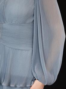 Modelyn Váy xếp ly nhiều lớp tay đèn lồng cho nữ, váy maxi dự tiệc tối thanh lịch - Màu xanh lam - Xem 2