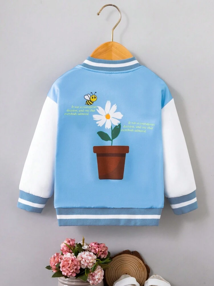 Baby Girls' Cool Jacket With Cute Letter And Floral Pattern, Casual Style For Autumn And Winter