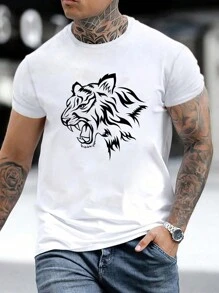 Manfinity LEGND 男士短袖圓領老虎圖案休閒t恤