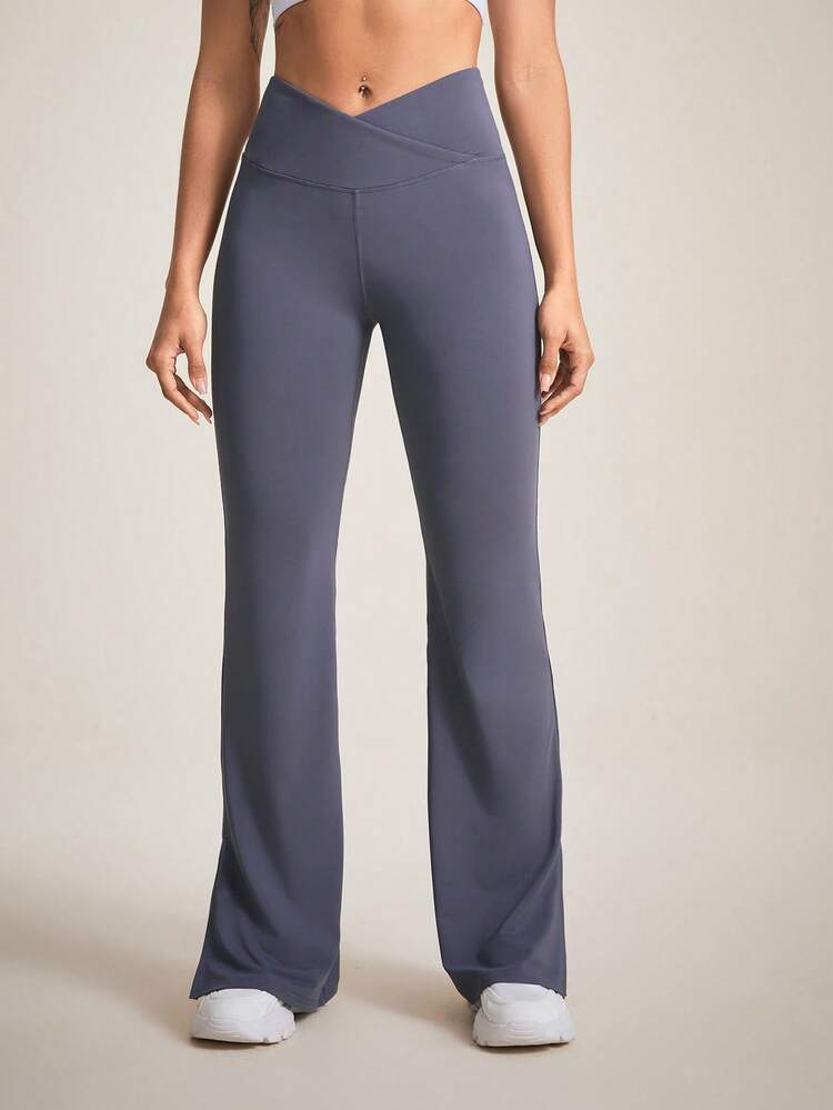 Easithlete Pantalones Deportivos Con Dobladillos Partidos De Un Solo Color - Púrpura polvoriento - Añade 4