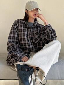 DAZY Camisa A Cuadros Con Hombros Caídos - Multicolor - Ver 3