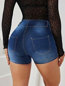 Women'S Ripped Denim Shorts - Dark Wash - View 2