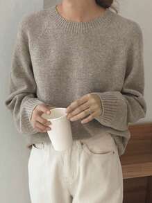 DAZY 纯色插肩袖毛衣，秋装