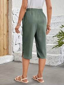 EMERY ROSE Ladies' Elastic Waist Capri Pants - Green - View 2