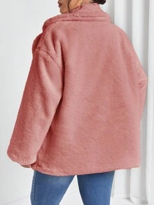 SHEIN Essnce Kích thước lớn Cổ bẻ Túi bên 	
Fuzzy áo - Hồng - Xem 2