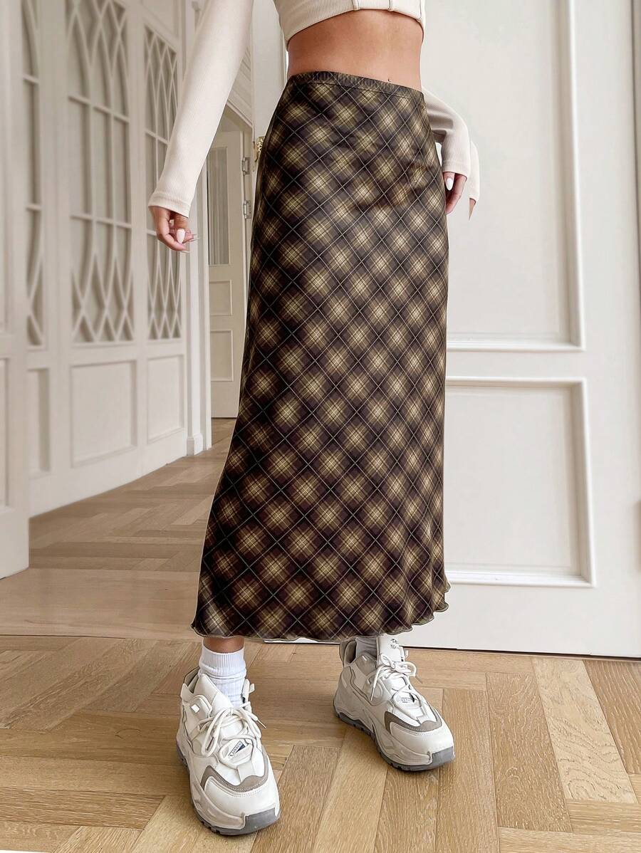 SHEIN EZwear 女式格子裙 - 棕色 - 查看 1