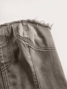 SHEIN ICON Frilled Denim Strapless Top - Brown - View 4