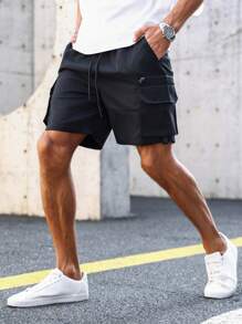 Manfinity Homme Men'S Multi-Pocket Zipper Cargo Shorts - Black - View 2