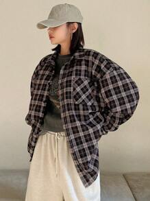 DAZY Camisa A Cuadros Con Hombros Caídos - Multicolor - Ver 2