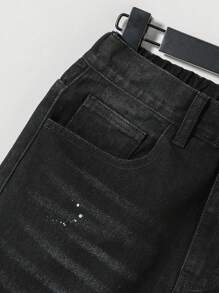 SHEIN 男孩仿舊破洞油漆潑牛仔褲 - 黑色 - 查看 3