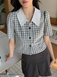 DAZY 格子圖案短袖襯衫