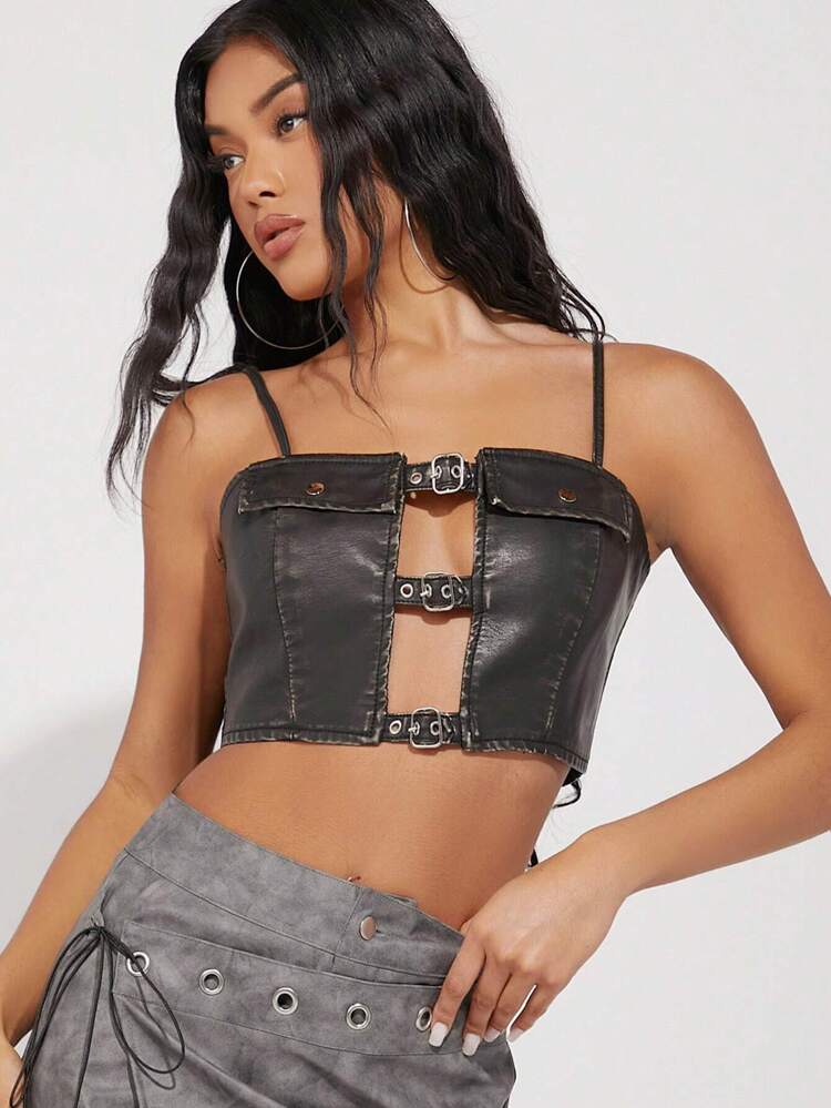 Buckle Flap Front Cut Out Cami Top