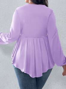 SHEIN Clasi Plus Size Solid Color Ruffled Wrap Tee - Dusty Purple - View 2