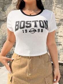 SHEIN EZwear 大尺寸字母印花短袖t卹 - 黑與白 - 查看 1