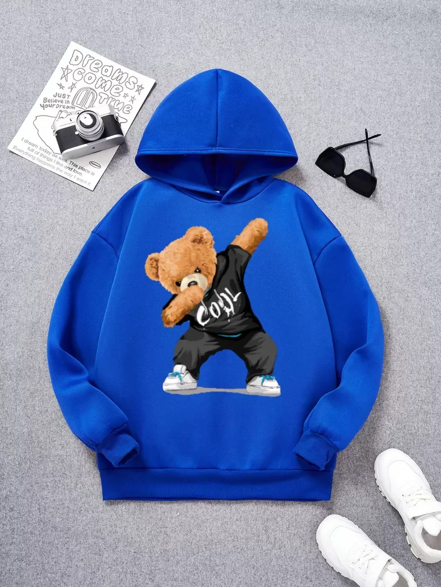 青少年男童休闲印花长袖卫衣，适合秋冬季穿着 - 藍色 - 查看 1