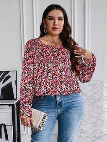 EMERY ROSE Plus Size Women'S Full Floral Printed Long Sleeve T-Shirt - Multicolor - View 4