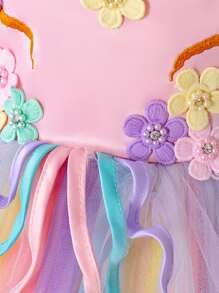 幼女花瓣裝飾絲帶和長拖尾正式禮服裙 - 粉色 - 查看 4