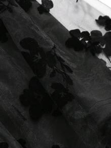 DAZY 短毛絨網片拼接百褶裙 - 黑色 - 查看 8