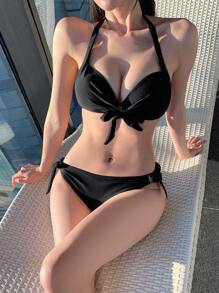 DAZY Twist Halter Neck Bikini Set Summer,Beach Women Outfits,Tankini Bathing Suit
