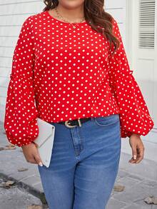 SHEIN LUNE 大尺碼女士圓點燈籠袖襯衫 - 彩色 - 查看 3