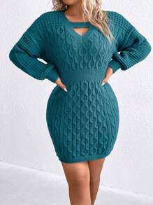 SHEIN Clasi 大尺寸針織長袖毛衣連衣裙,無腰帶款式 - 墨綠色 - 查看 3