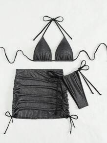 SHEIN Swim 女士吊带比基尼套装 夏季海滩 - 黑色 - 查看 5