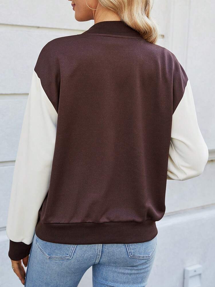 Letter Print Contrast Color Baseball Jacket