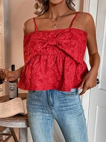 SHEIN Frenchy Bowknot Decoration Jacquard Camisole Camis Top - Black - View 5