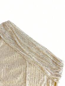 Women's Asymmetrical Long Sleeve Sequined Party Bodycon Dress, New Year's Party, Valentine's Day Holiday Tops Corset Top - Silver - View 4